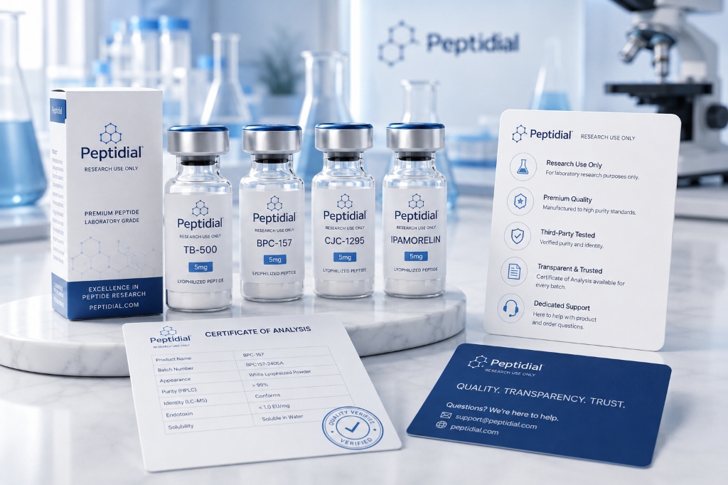 Certificate of Analysis document next to vials
